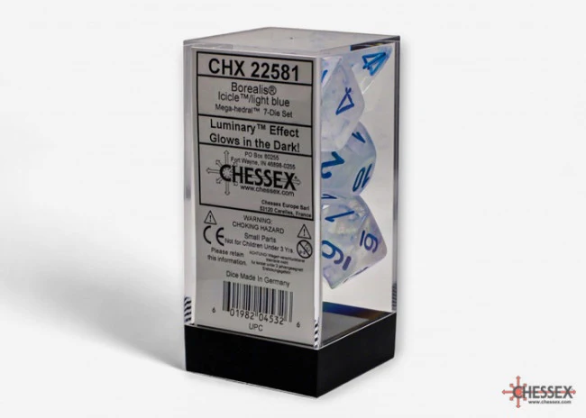 Chessex Borealis Mega-hedral 7-Die Set Icicle/light blue Luminary