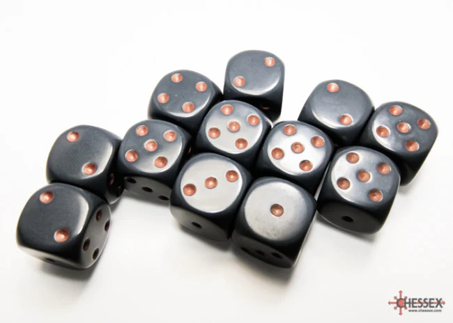 Chessex Opaque 16mm D6 Dark Grey/copper Dice Block (12 dice) - Image 2