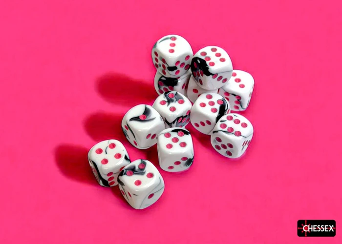 CHX 26669 Gemini Black-White/pink 16mm d6 Dice Block (12 dice) - Image 3