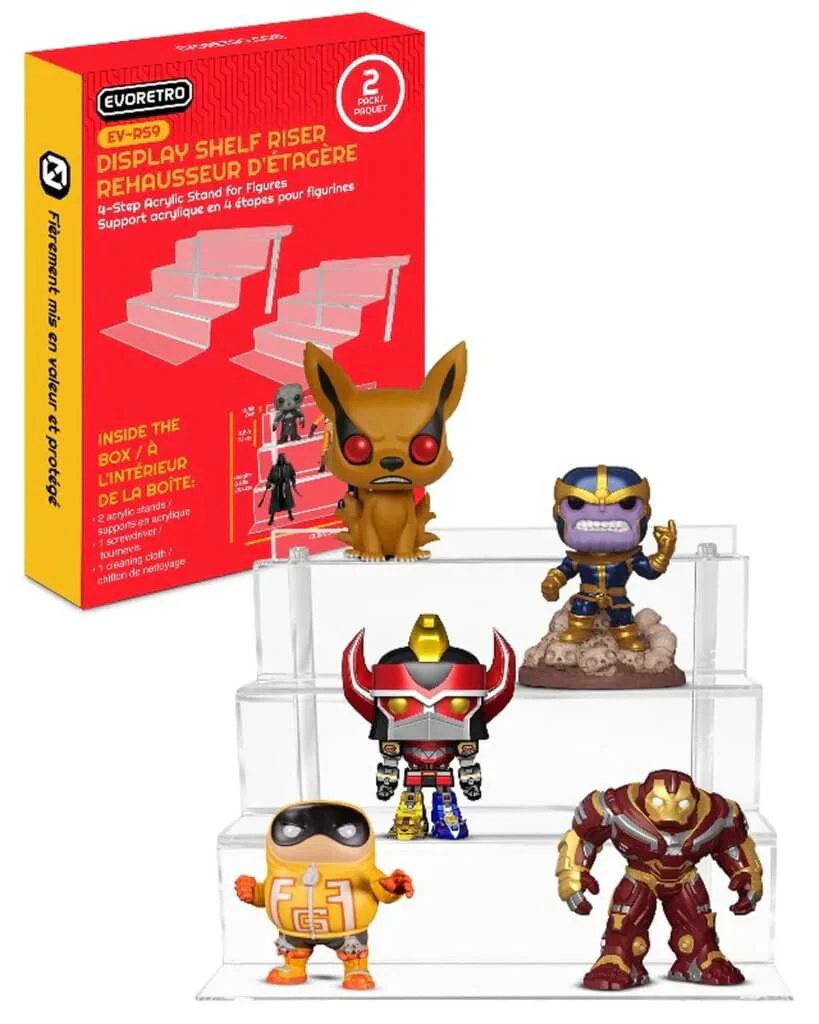 EVORETRO Acrylic Display Risers for Funko Pops and Action Figures - RS9 shelve Inch 2-Pack