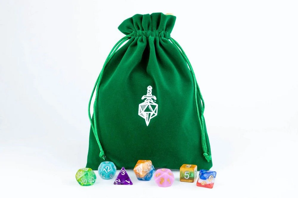 Fanroll: Large Velvet Dice Bag: Green w/ Gold Satin